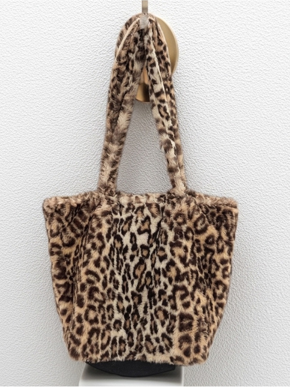 Brandy Melville Leopard Print Faux Fur Shoulder Tote - Brown/Beige